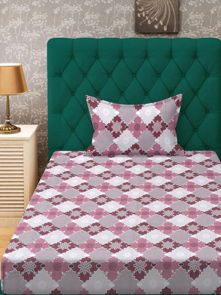 KLOTTHE Pink Geometric Cotton Single Bedsheets