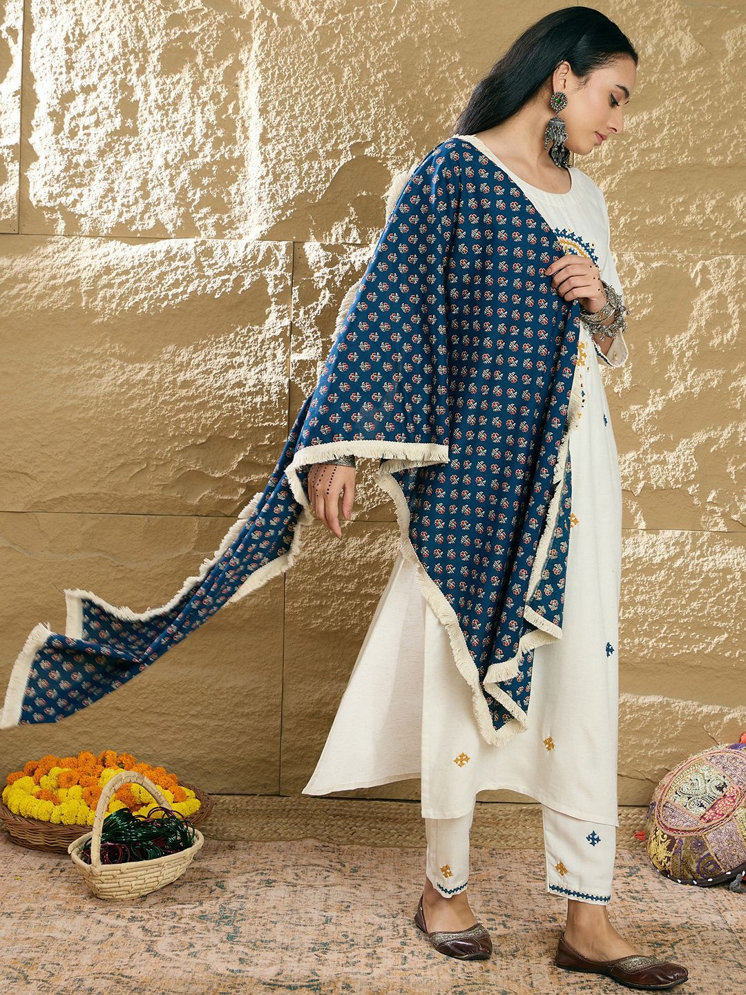 Indo Era Women Ethnic Motifs Embroidered Kurta with Trousers & Dupatta