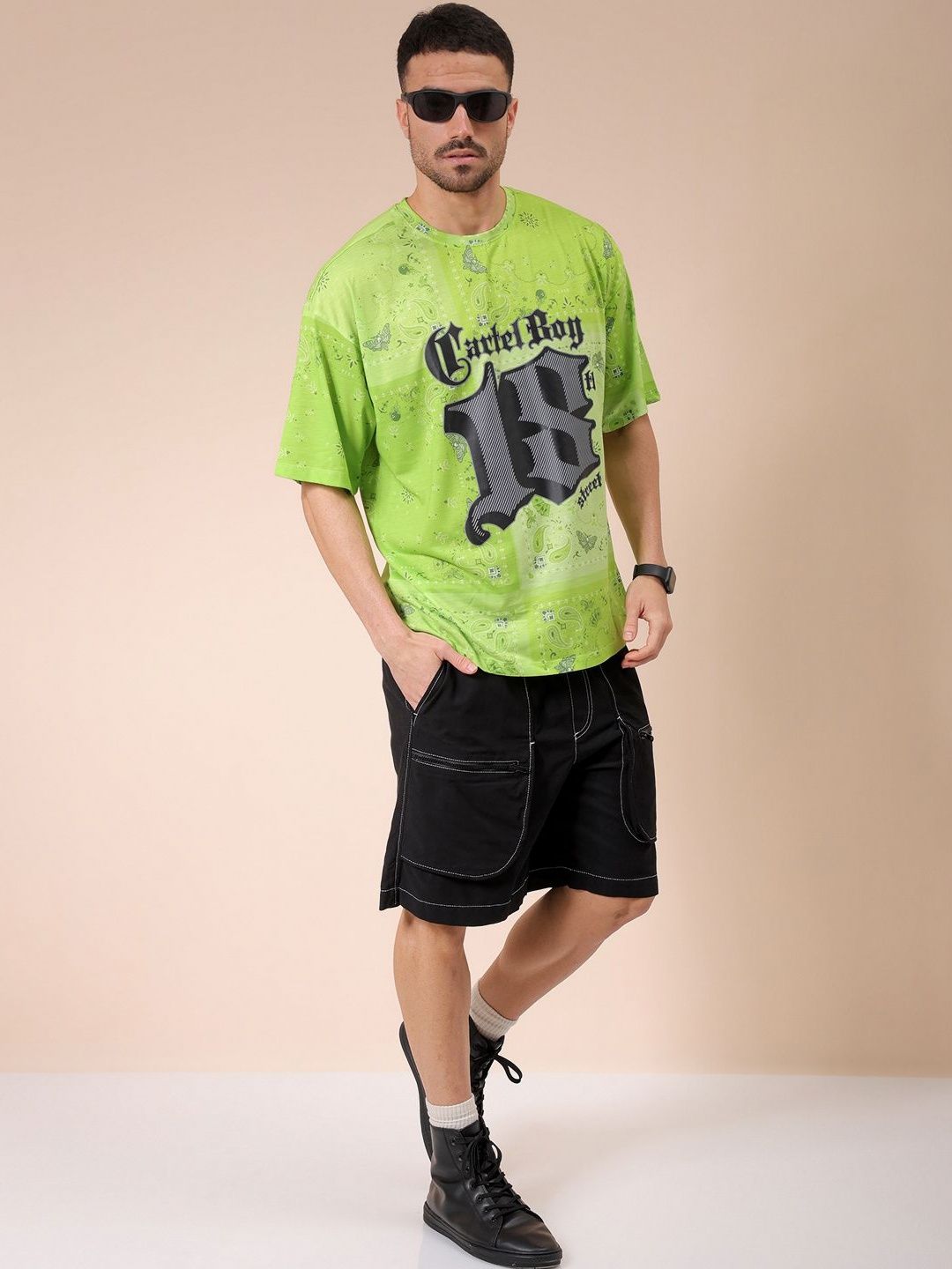 The Indian Garage Co Men Graphic Printed Round Neck Oversized T-shirt