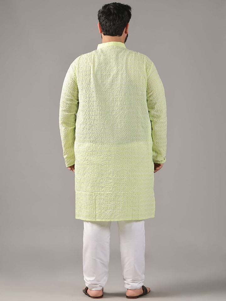 SOJANYA PLUS Size Floral Embroidered Thread Work Band Collar Pure Cotton Straight Kurta