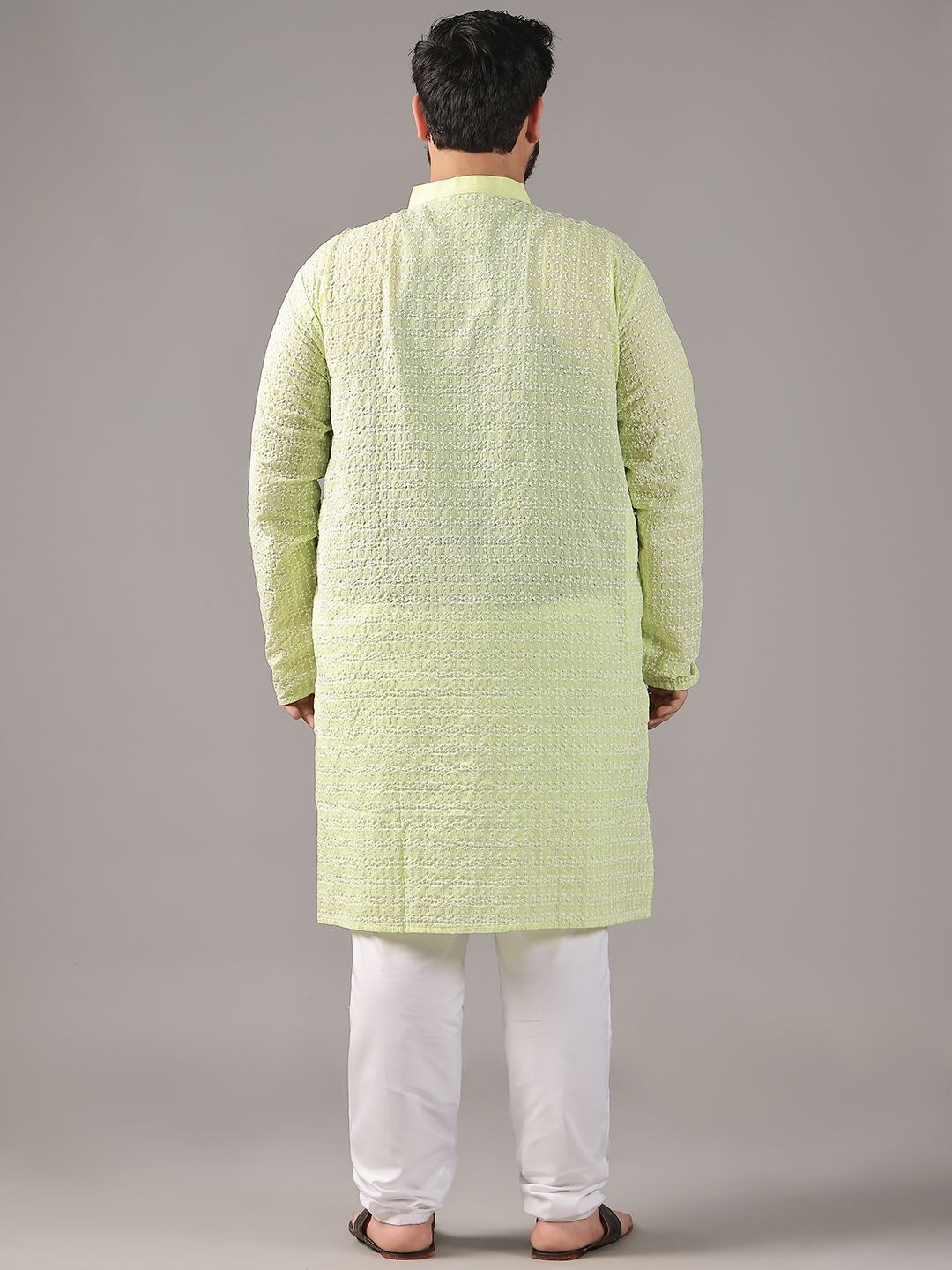 SOJANYA PLUS Size Floral Embroidered Thread Work Band Collar Pure Cotton Straight Kurta