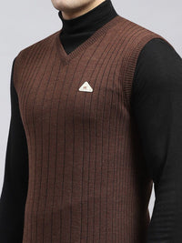 Monte Carlo Men Striped V-Neck Sleeveless Woollen Pullover