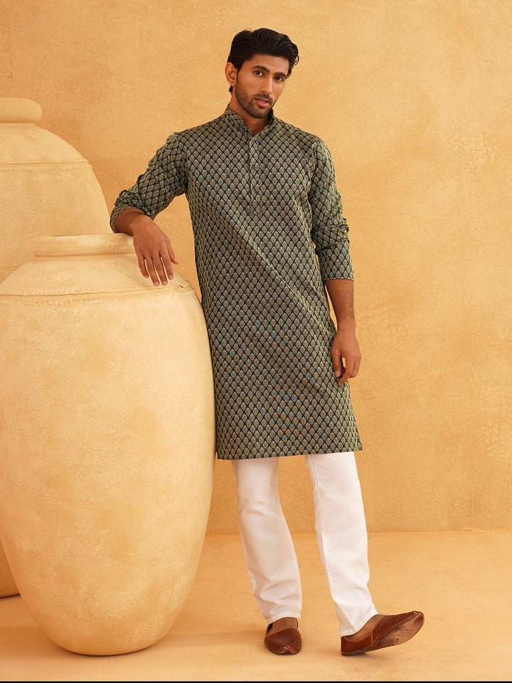SOJANYA Motif Etnik Reka bentuk tenunan Kolar Jalur Kurta Lurus Dengan Churidar