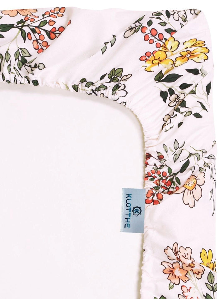 KLOTTHE White & Blue Floral 400 TC Cadar Katil King dengan 2 Sarung Bantal