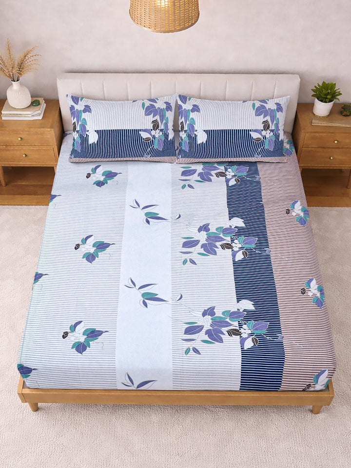 Myntra Elegant Homes Multicoloured Floral 300 TC King Bedsheet with 2 Pillow Covers