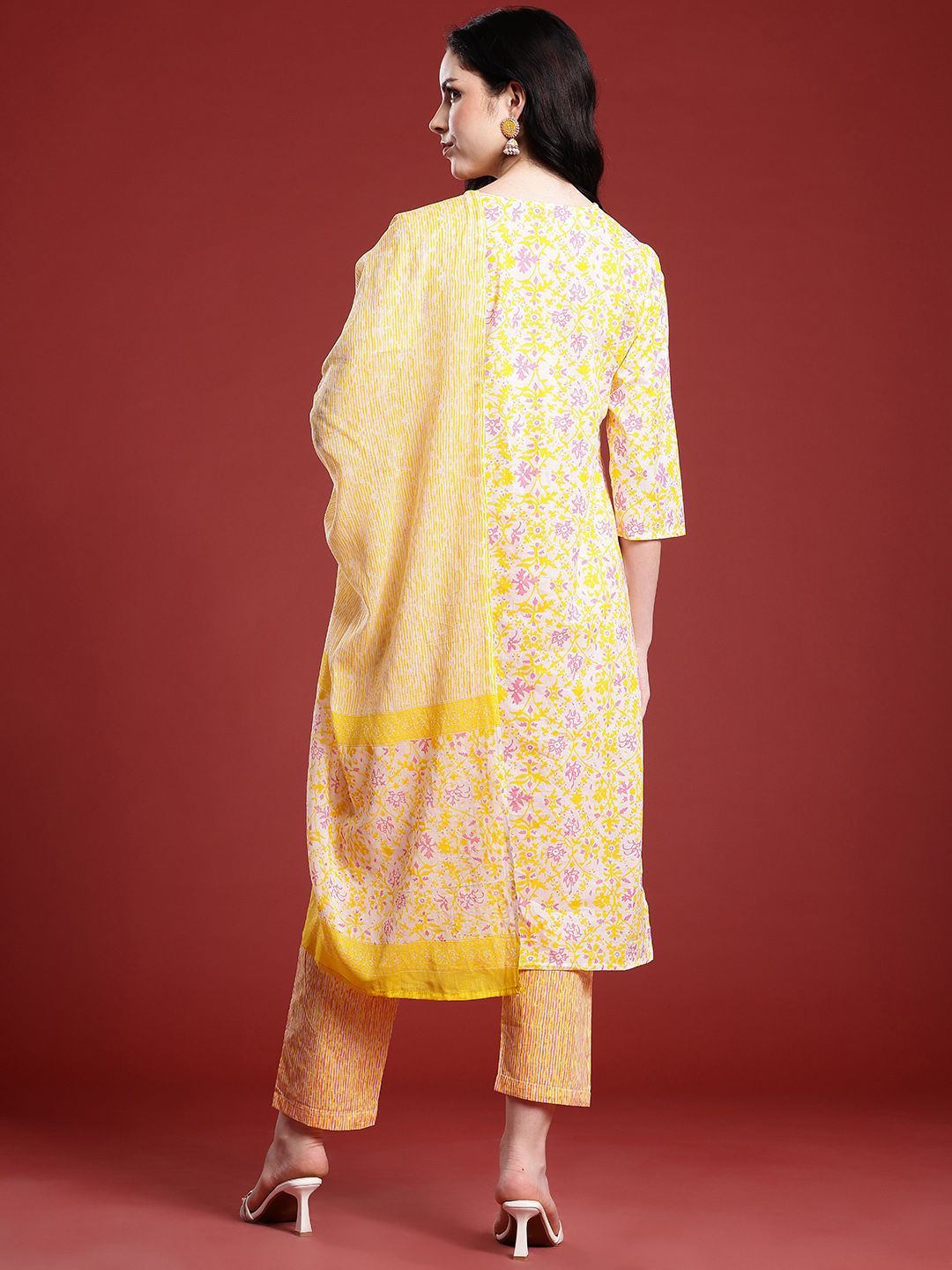 Anouk Floral Printed Pure Cotton Kurta with Trousers & Dupatta