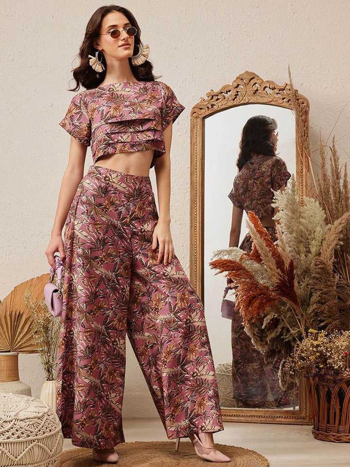 Quiero Floral Printed Boat Neck Top dengan Palazzos