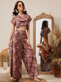 Quiero Floral Printed Boat Neck Top dengan Palazzos