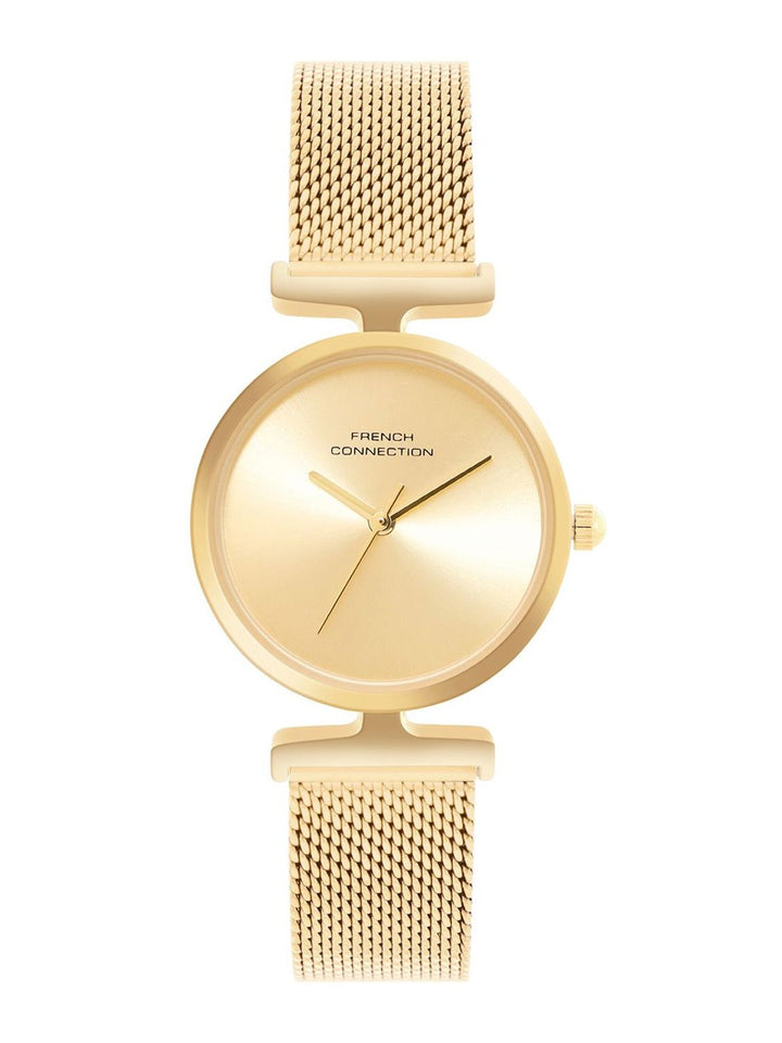 French Connection Women Round Dial & Stainless Steel Textured Straps Analogue Watch FCU7GM