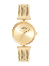 French Connection Women Round Dial & Stainless Steel Textured Straps Analogue Watch FCU7GM