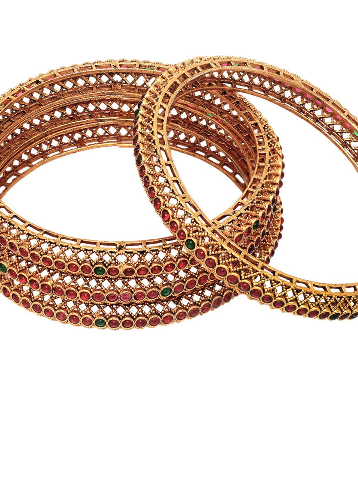 Set Karatcart dari 4 gelang tradisional Kundan berlapis emas