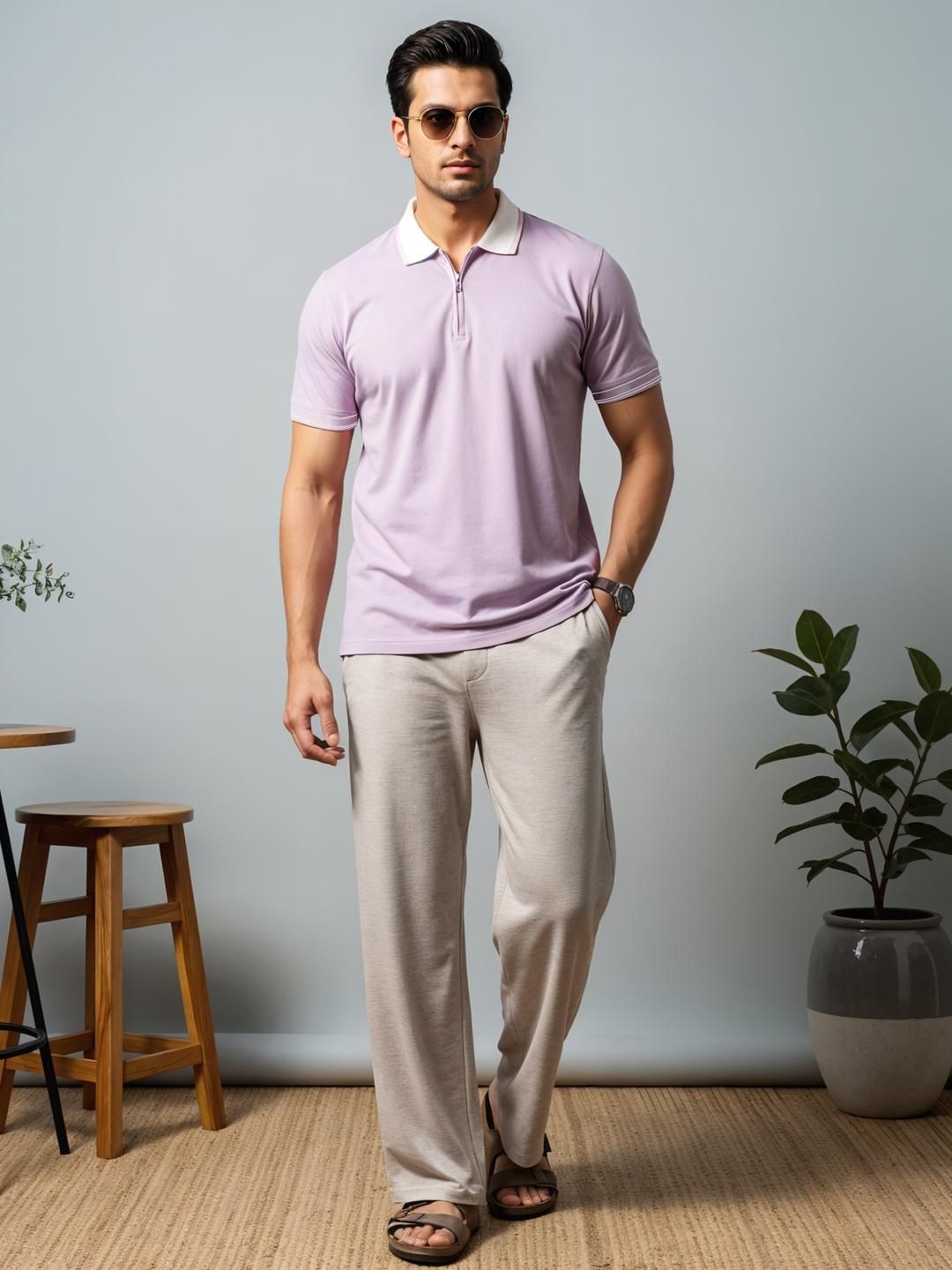ADRO Men Lavender Cotton Tshirts
