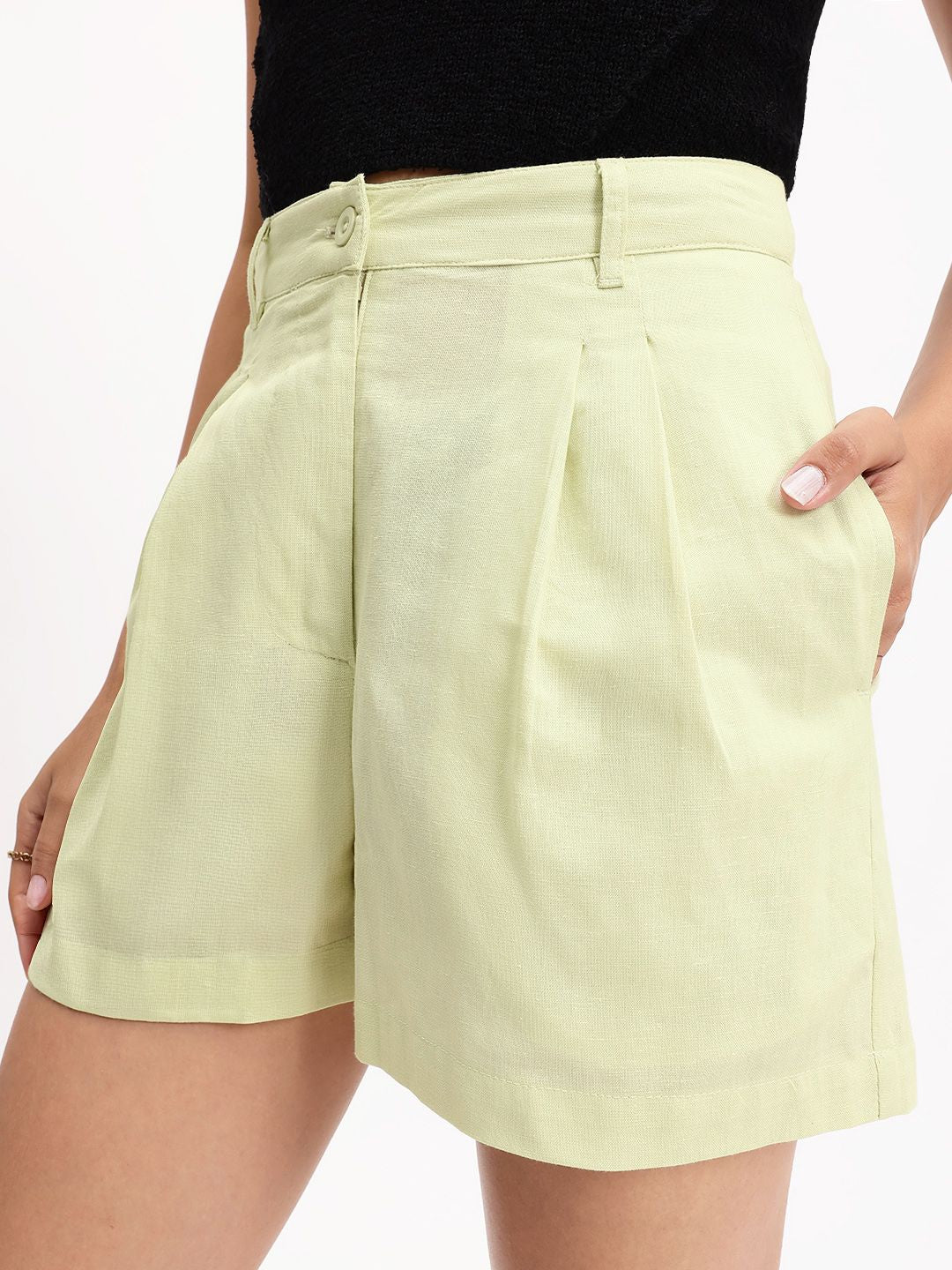 Dressberry Sage Green Hello Sunshine Pleated High-Rise Shorts
