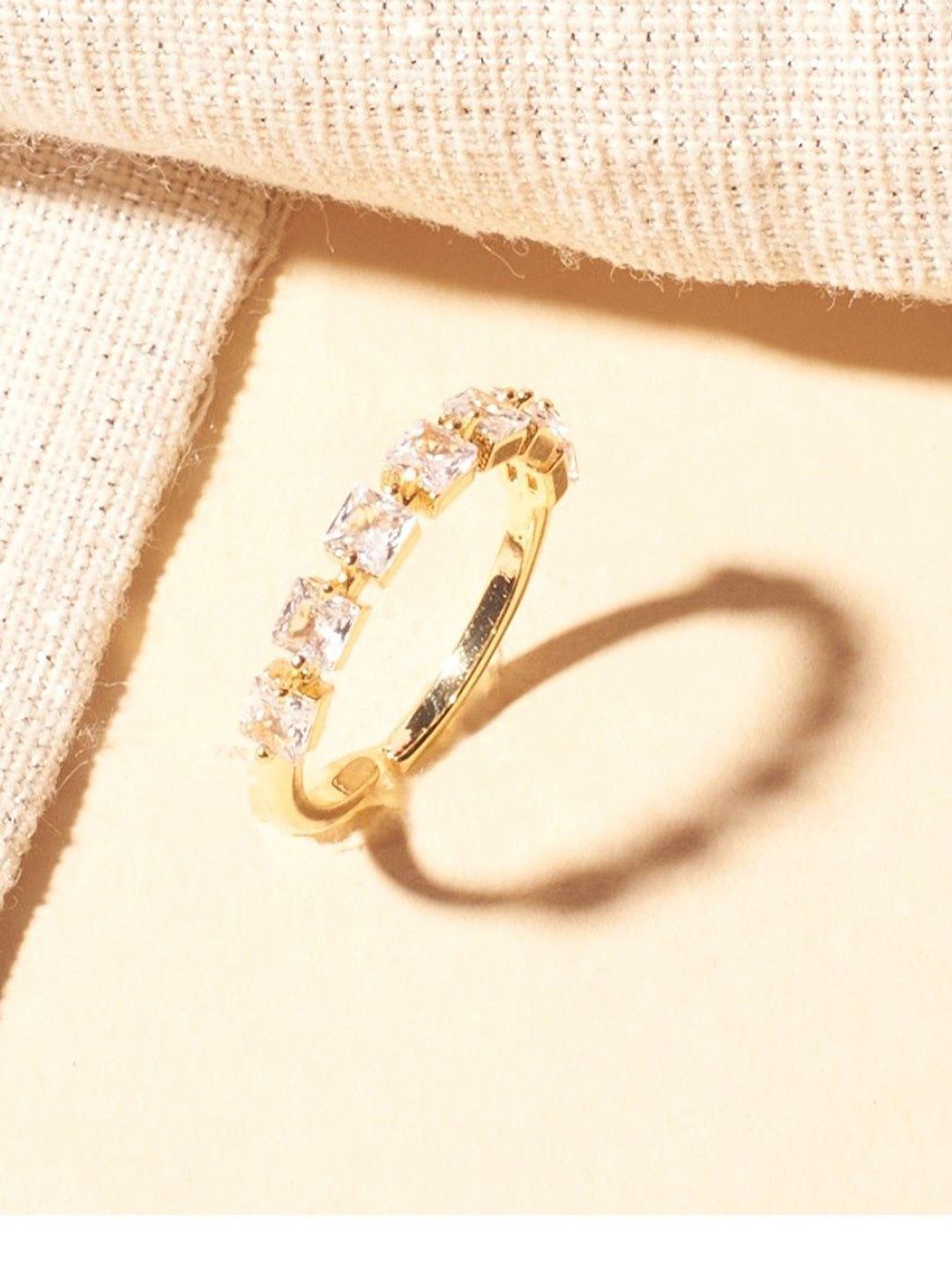 SALTY Gold Artificial-Stone Studded Ring For Women & Girls