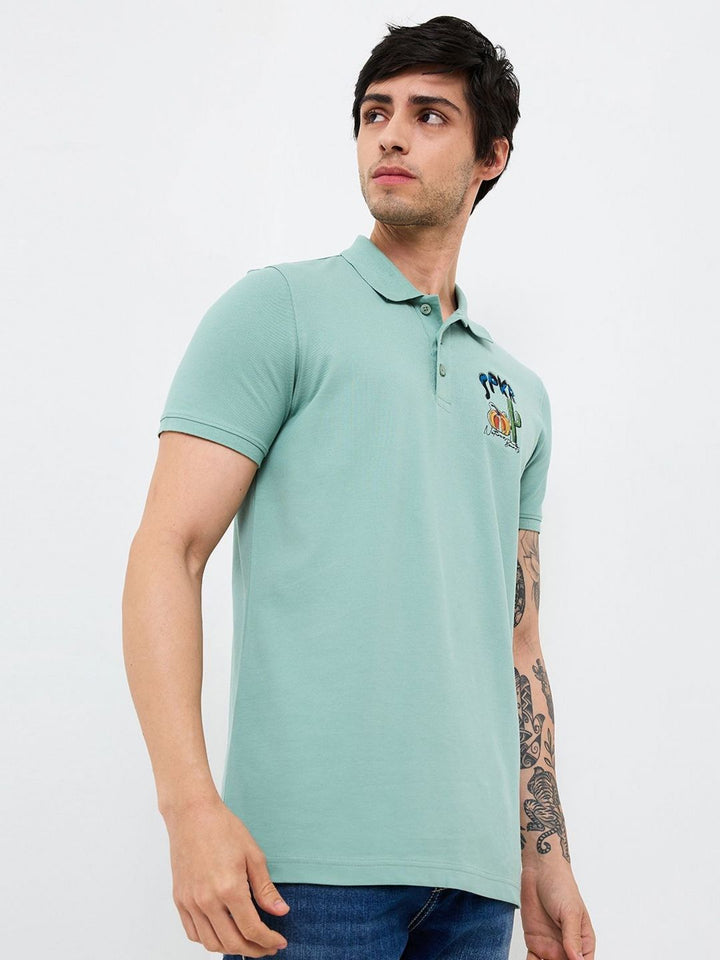 SPYKAR Men Graphic Printed Polo Collar Cotton Slim Fit T-shirt