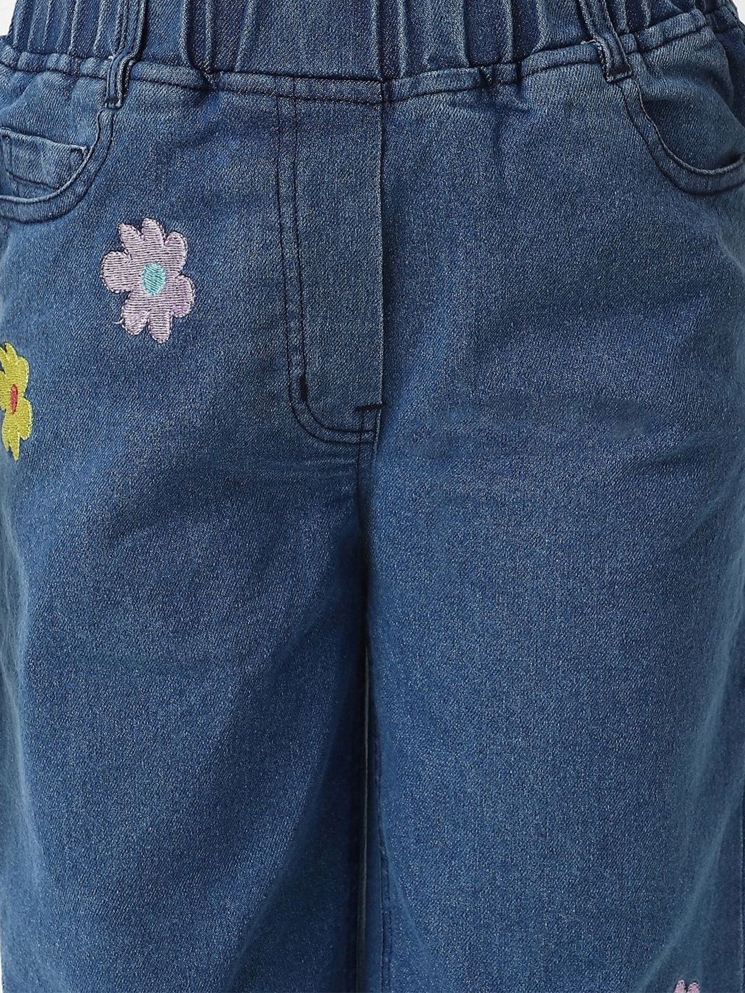 Nauti Nati Girls Cotton Denim Jeans with Little Flower Appliques