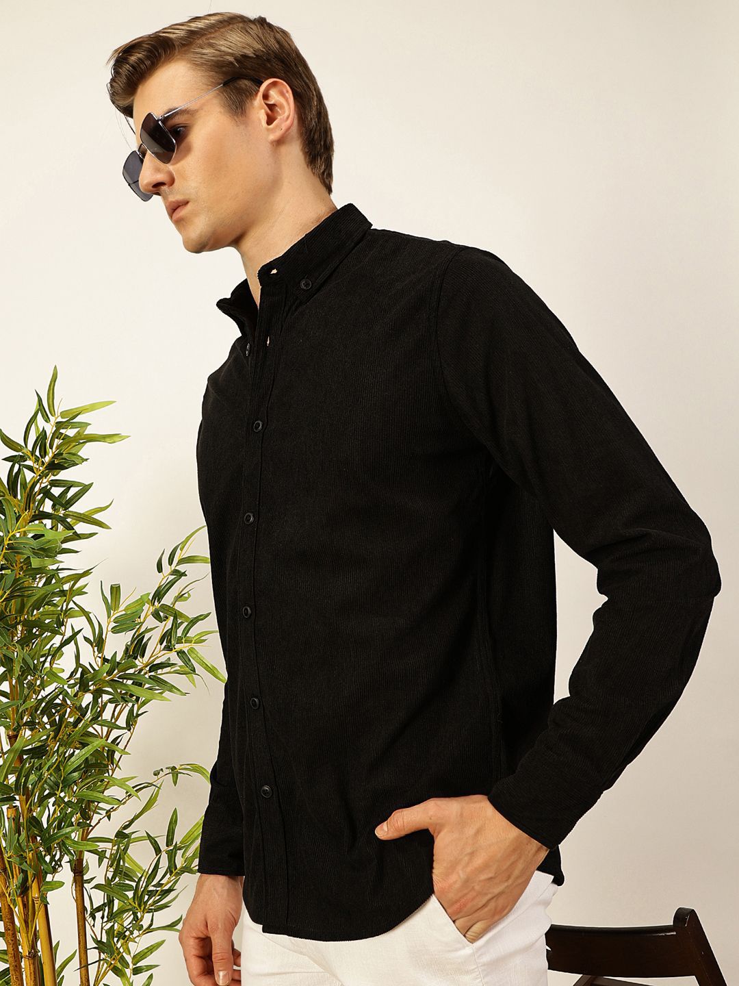 Thomas Scott Men Premium Corduroy Slim Fit Button-Down Collar Casual Shirt