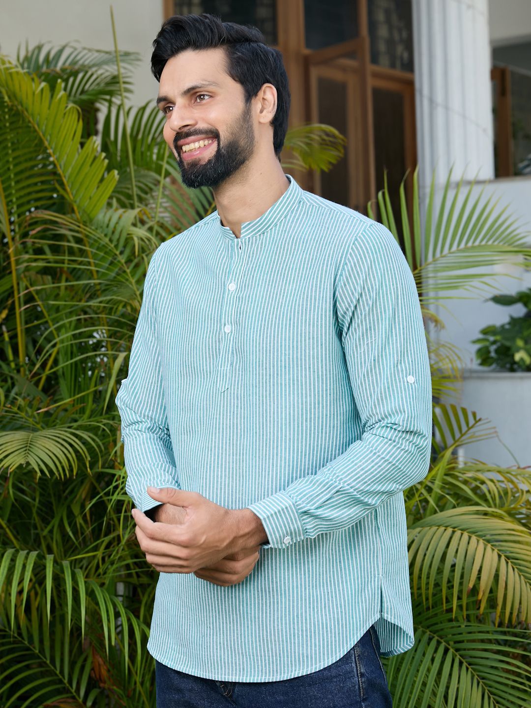 See Designs Men Striped Daily Cotton Straight Kurtas