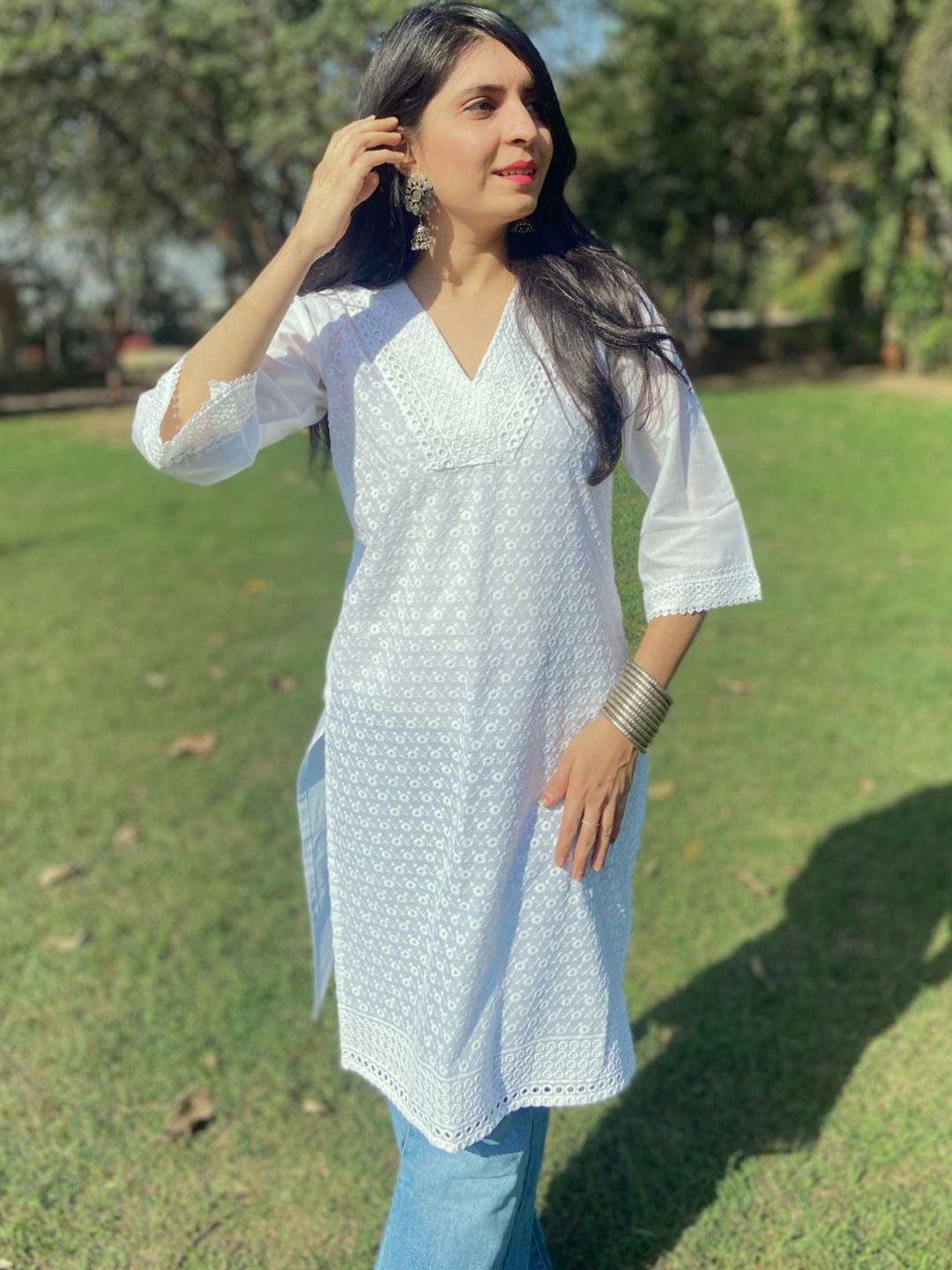 KALINI Women Pure Cotton Embroidered Straight Kurta for Holi day