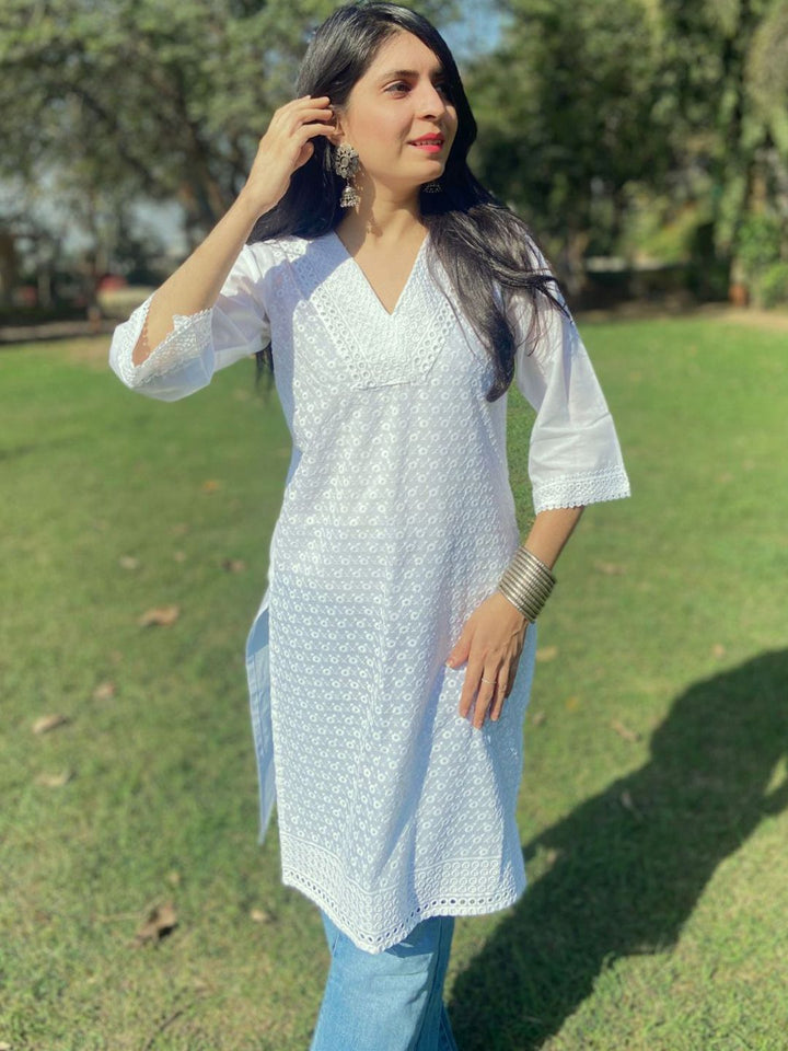 KALINI Women Pure Cotton Embroidered Straight Kurta for Holi day
