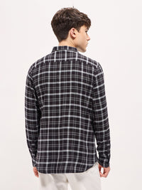THE BEAR HOUSE Men Spread Collar Tartan Checked Cotton Slim Fit Shirt