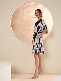 Antheaa Print Layered Satin Fit & Flare Dress