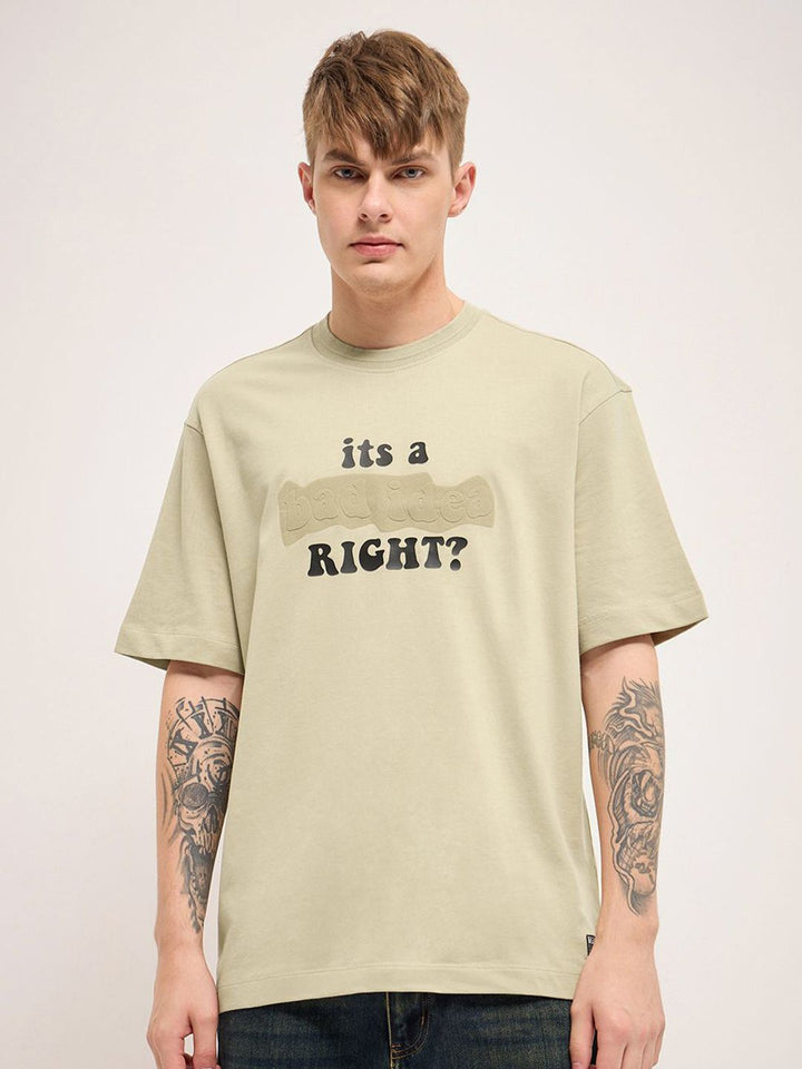 THE BEAR HOUSE Pure Cotton Graphic Printed Round Neck Oversized T-shirt