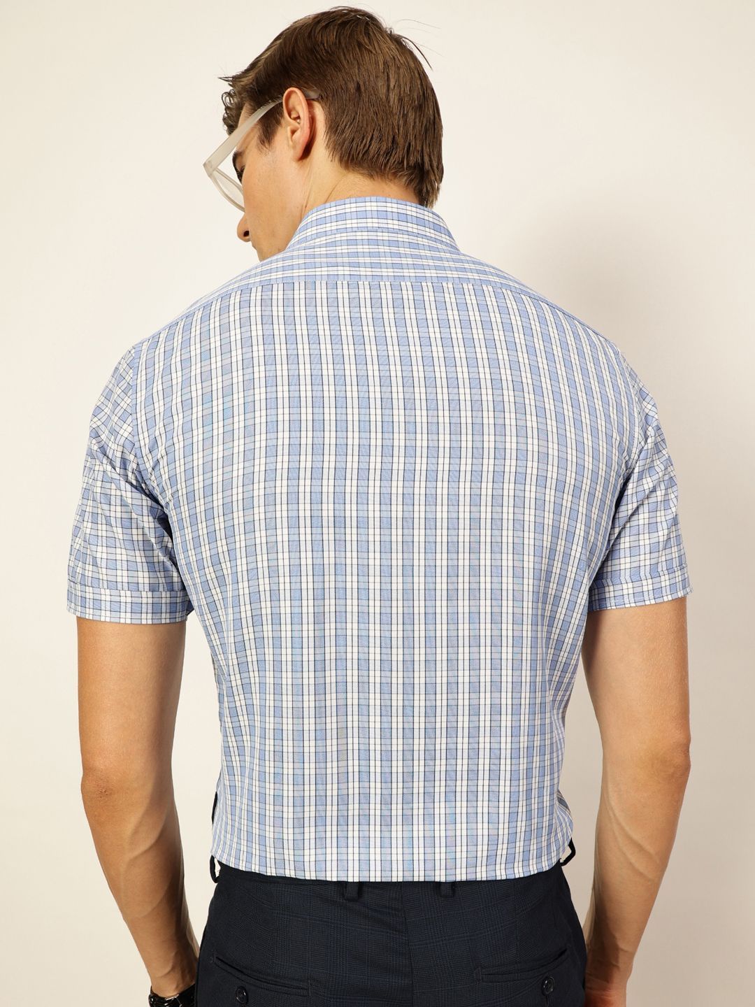 Thomas Scott Men Smart Spread Collar Tartan Checked Cotton Formal Shirt