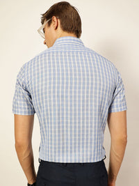Thomas Scott Men Smart Spread Collar Tartan Checked Cotton Formal Shirt