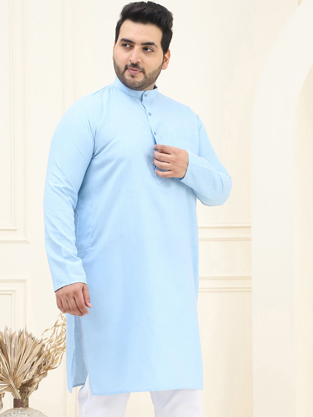 SOJANYA PLUS Band Collar Cotton Straight Kurta