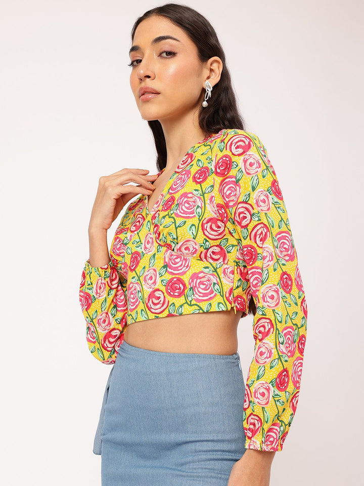 DressBerry Blush Blossom Floral Printed Empire Crop Top