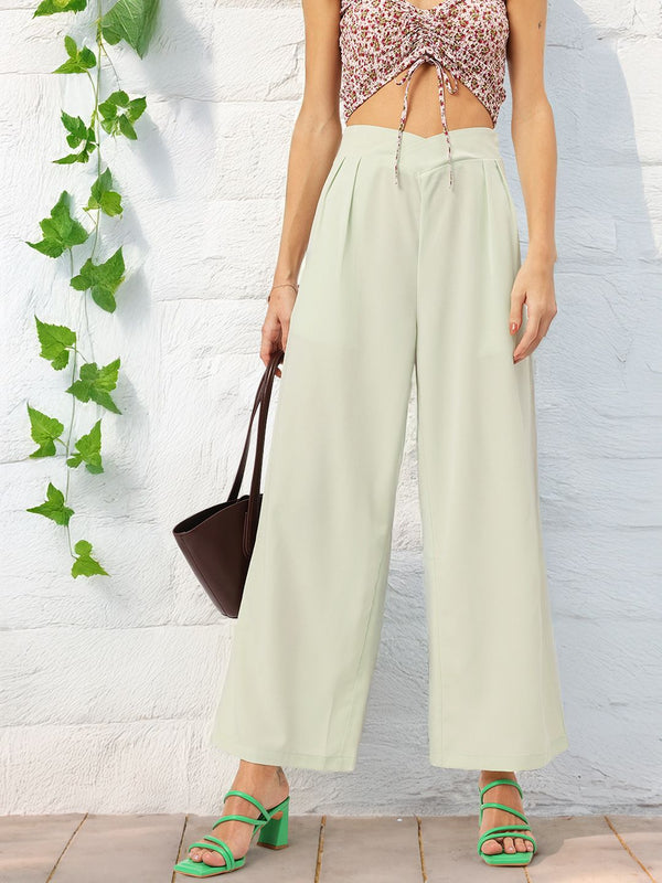 DressBerry Women Elegant Essence Stylised Waist High-Rise Pleated Trousers