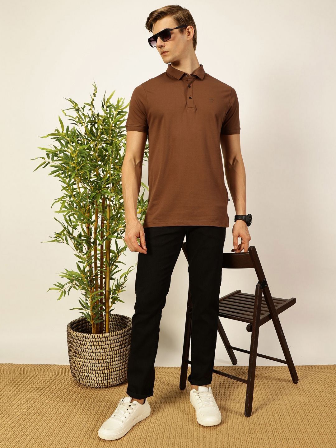 Thomas Scott Men Solid Polo Collar Pure Cotton T-shirt