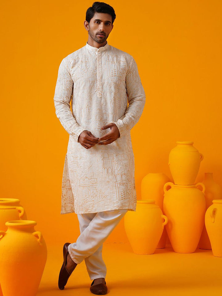 SOJANYA Ethnic Motifs Embroidered Mandarin Collar Thread Work Straight Kurtas