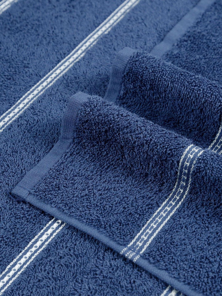 MYTRIDENT Blue & White Striped Cotton 450 GSM Bath Towel