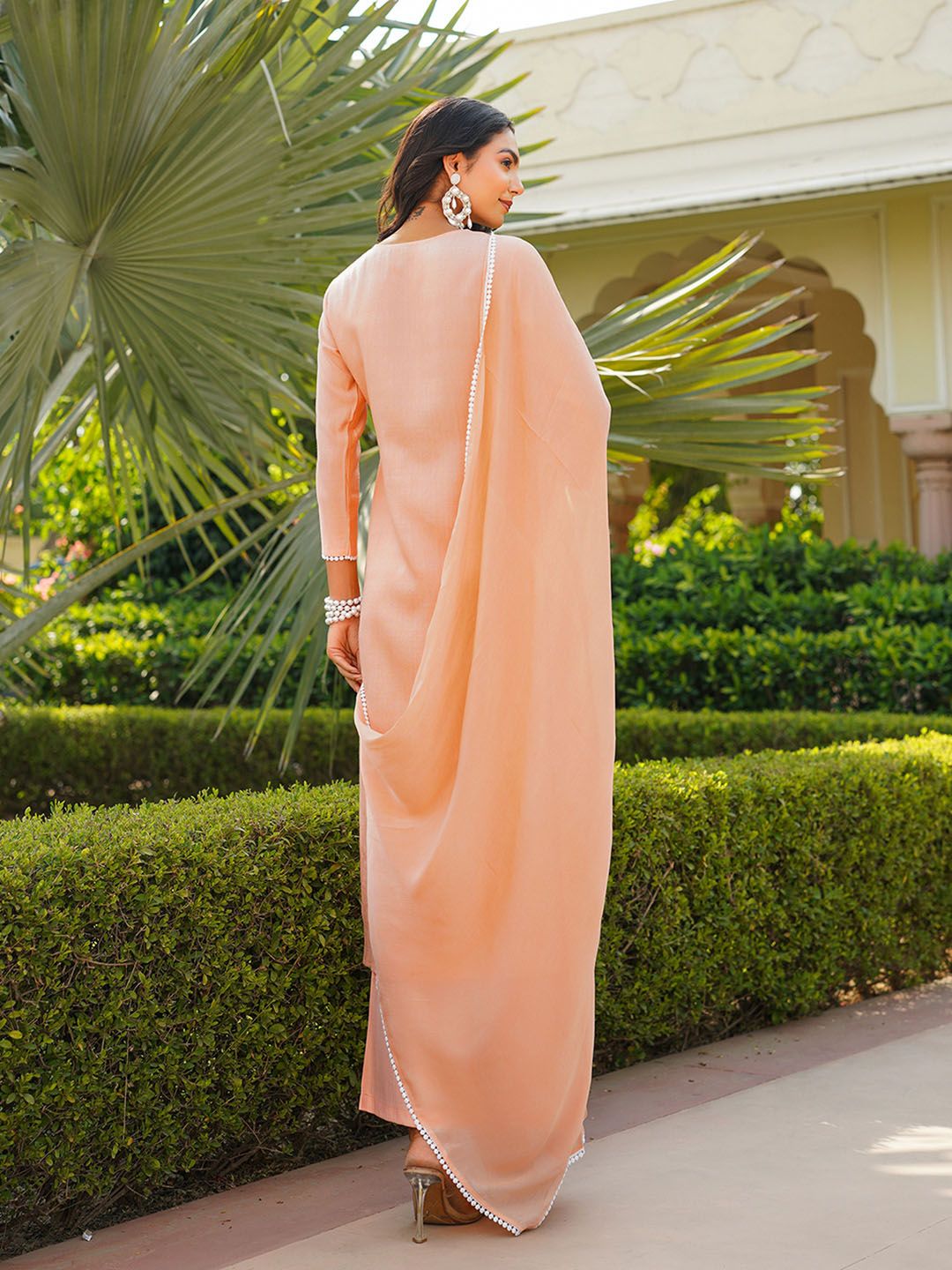 KALINI Floral Embroidered Round Neck Thread Work Kurta With Palazzos And Dupatta