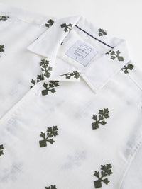 VASTRADO White & Olive Embroidered Cuban Collar Oversized Shirt