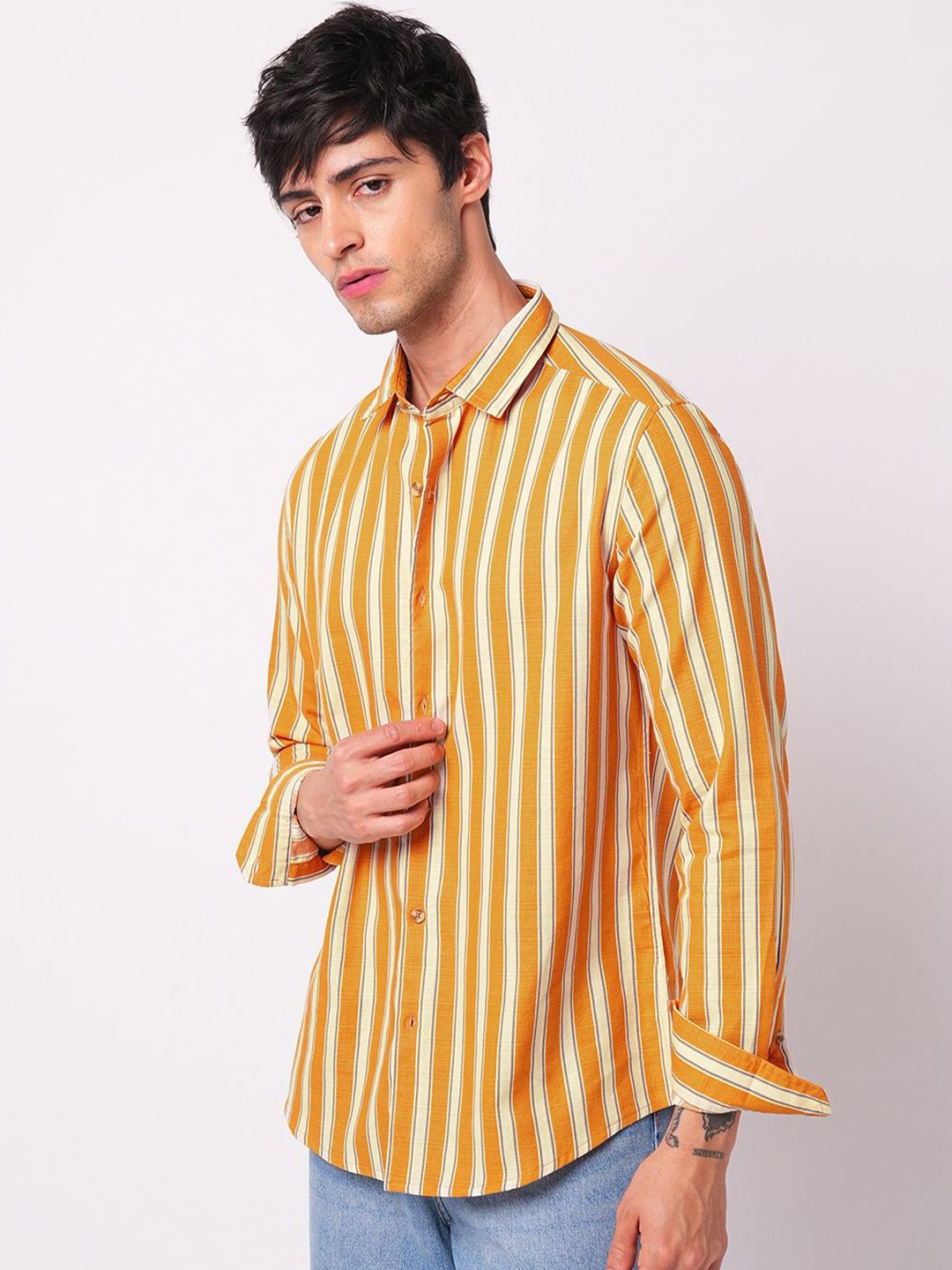 VASTRADO Classic Vertical Striped Slim Fit Cotton Casual Shirt