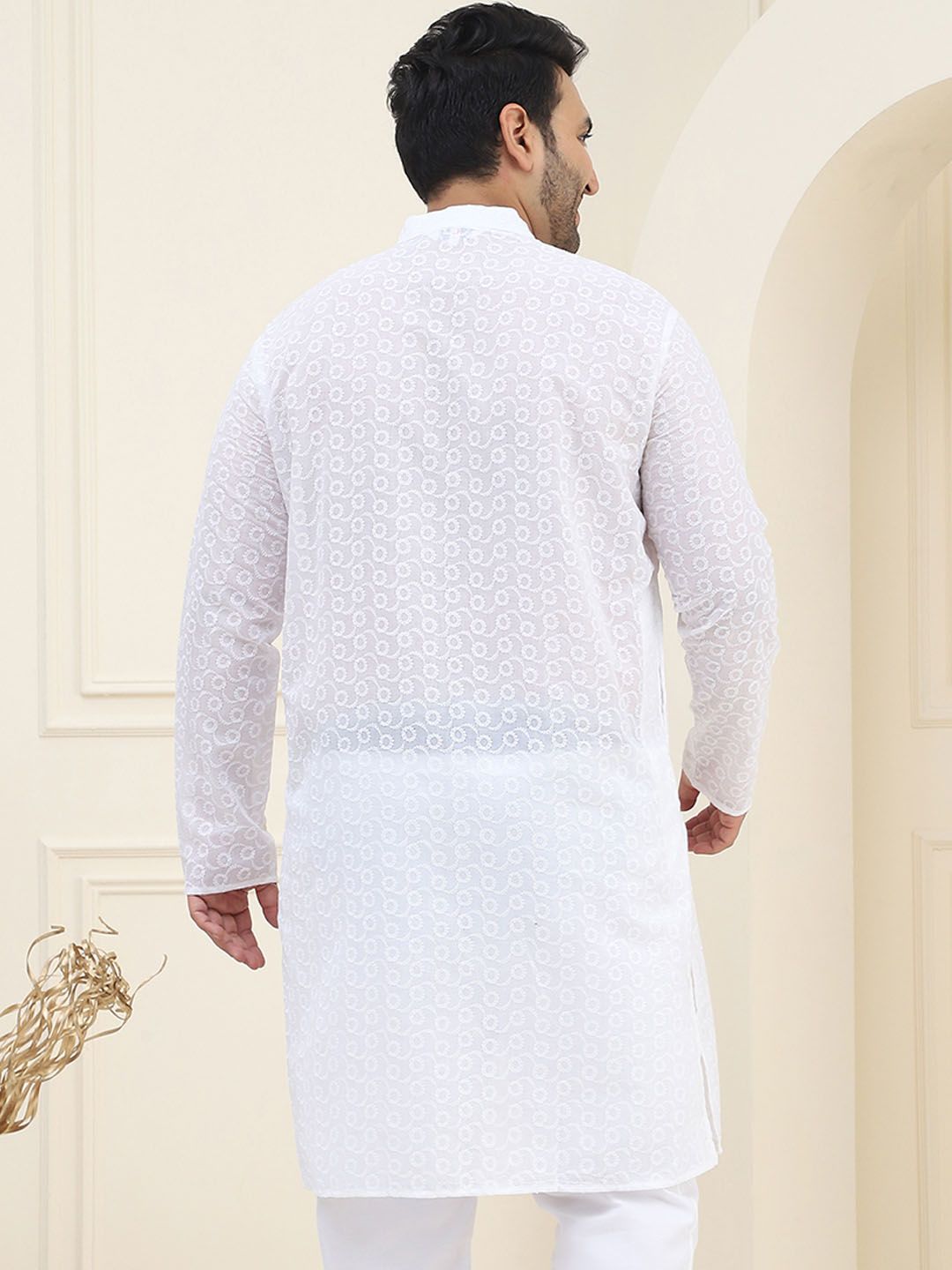 SOJANYA PLUS Kolar Mandarin Sulam Geometrik 100% Cotton Straight Kurta