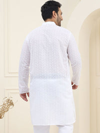 SOJANYA PLUS Kolar Mandarin Sulam Geometrik 100% Cotton Straight Kurta