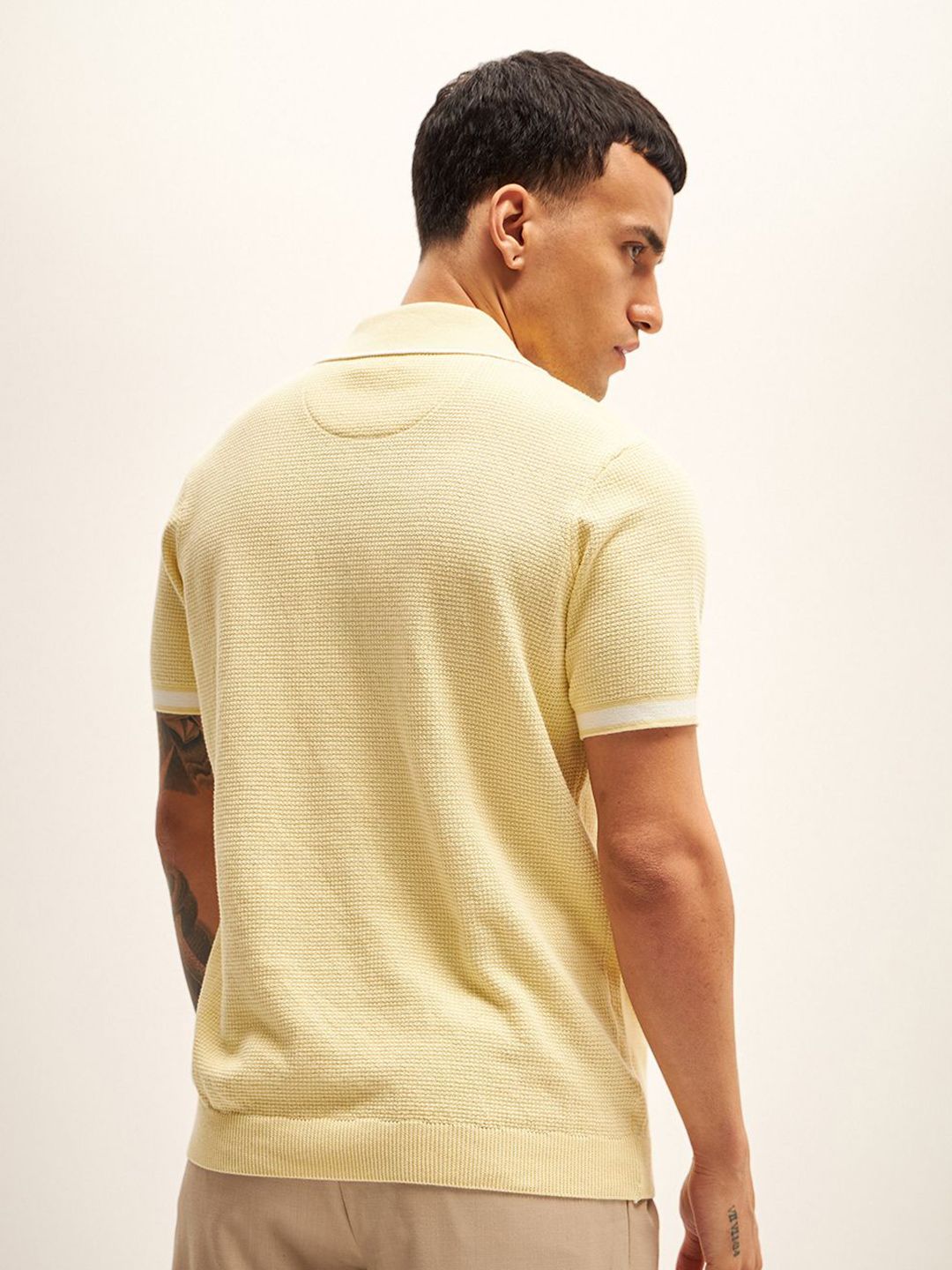 THE BEAR HOUSE Self Design Polo Collar T-Shirt