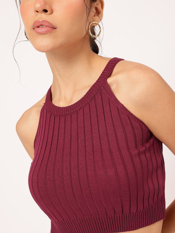 DressBerry Halter-Like Whispers Ribbed Moments Knit Crop Top