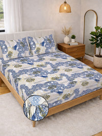 KLOTTHE Blue Geometric Printed Dilengkapi Cadar Katil Super King 400TC Dengan 2 Sarung Bantal