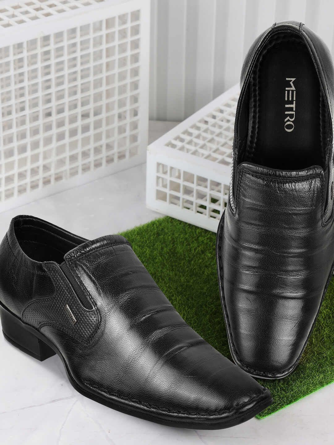 Metro Men Textured Formal Slip On Shoes