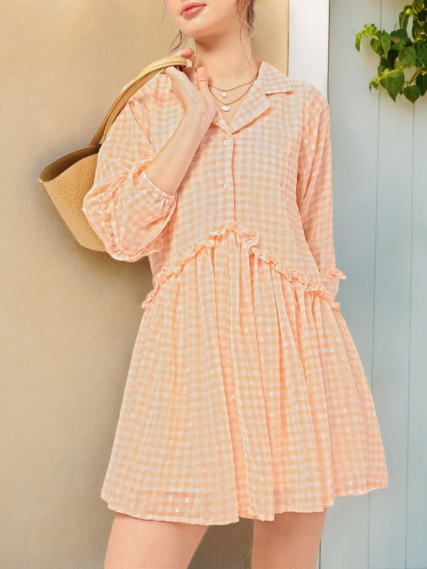 DressBerry Sunset Romance Ruffled Dobby Detail Shirt Mini Dress