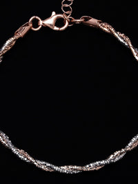 PANASH 925 Sterling Silver Rose Gold & Rhodium-Plated Twisted Chain Bracelet
