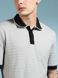 Eszett Classic Textured Self Design Cotton Polo Collar Short Sleeves T-shirt