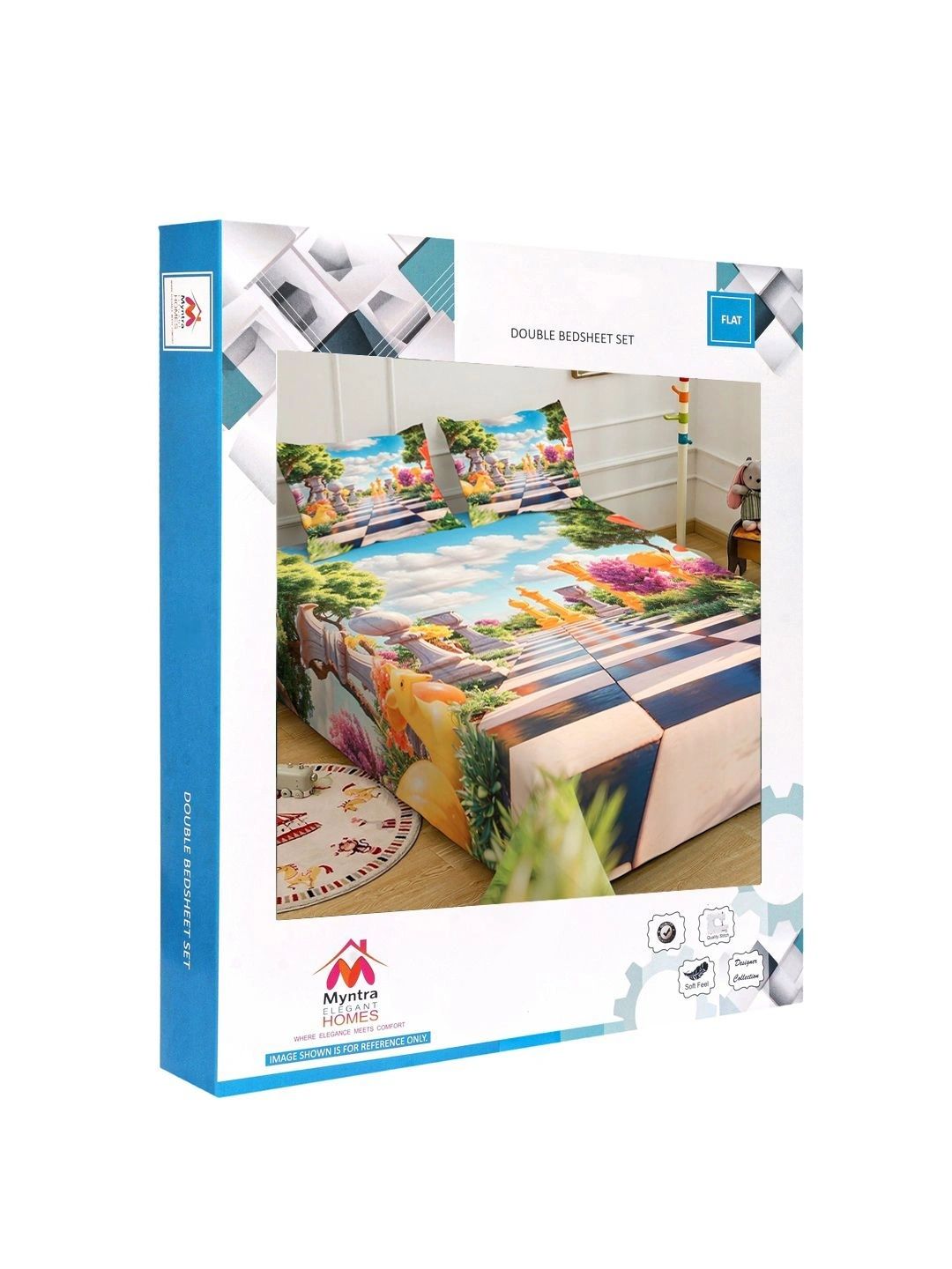 Myntra Elegant Homes Watak Kartun Biru & Hijau Turquoise 400 TC Cadar Tempat Tidur King dengan 2 Sarung Bantal