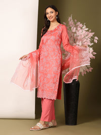 Mamicha Women Embroidered Regular Pure Cotton Kurta with Palazzos & With Dupatta