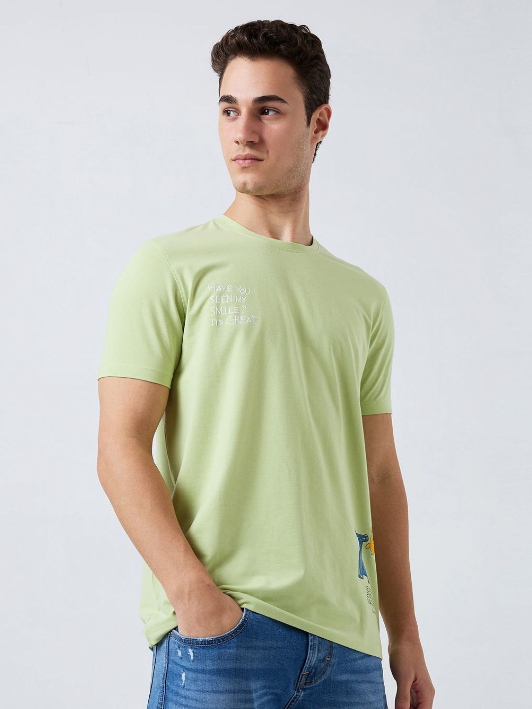 SPYKAR Men Typography Printed Round Neck Cotton Slim Fit T-shirt